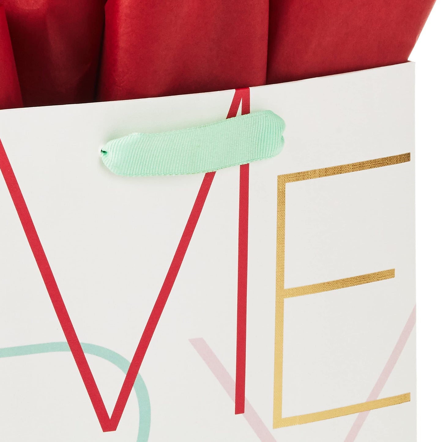 Signature 7" Square Christmas Gift Bag with Tissue Paper (Modern MERRY, Ivory, Red, Gold, Mint Green) for Daughter, Sister, Girlfriend, Aunt, Teacher, Coworker, Teen