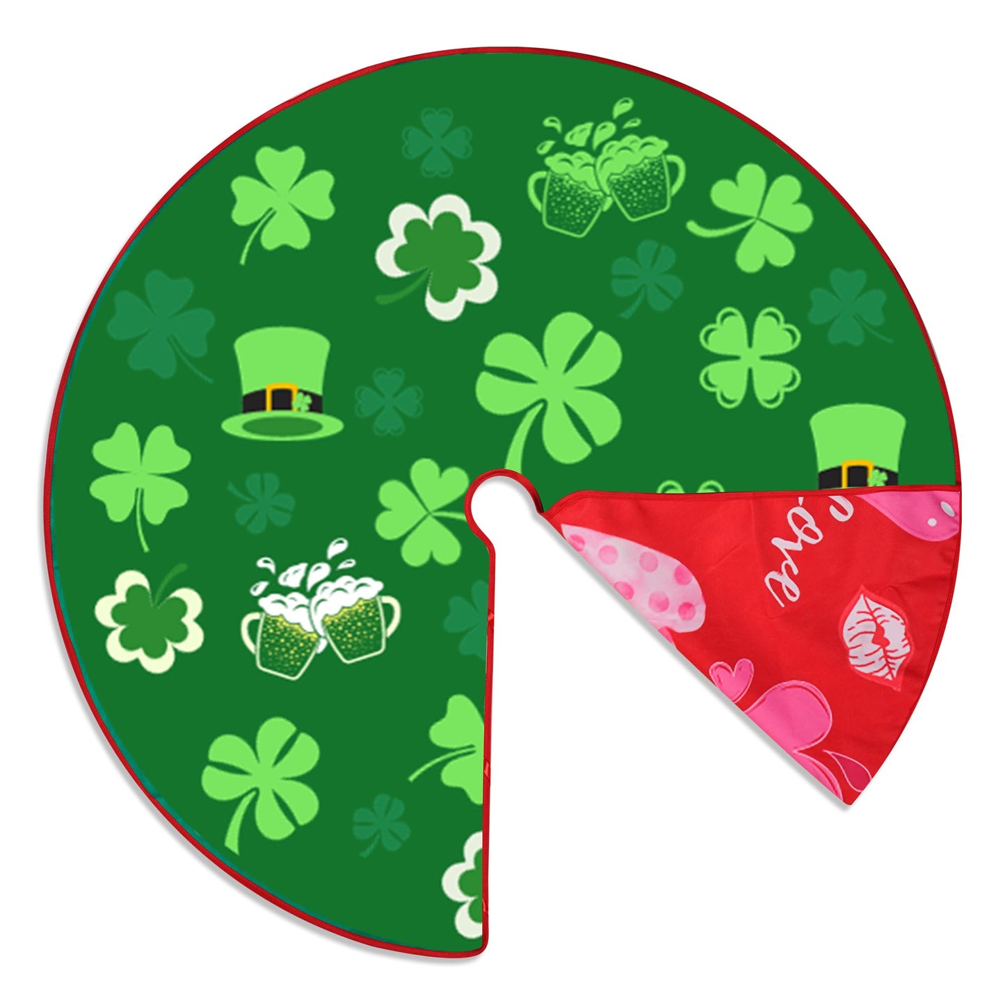 Sozize 36 Inch Valentine's Day Tree Skirt Love Heart Clover Double Sided Print Mat St. Patrick's Day Tree Skirt Christmas Tree Skirt for Holiday Party Decoration
