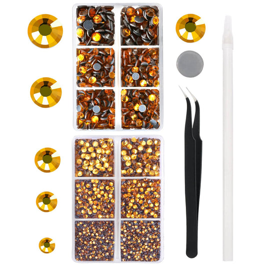 MEIBITE 6796PCS Topaz Hotfix Rhinestones Crystal Stones Glass for Fabric Clothes Shirts Sparkly Flat Back Round with Tweezers and Picking Pen (SS6~SS30 Set)