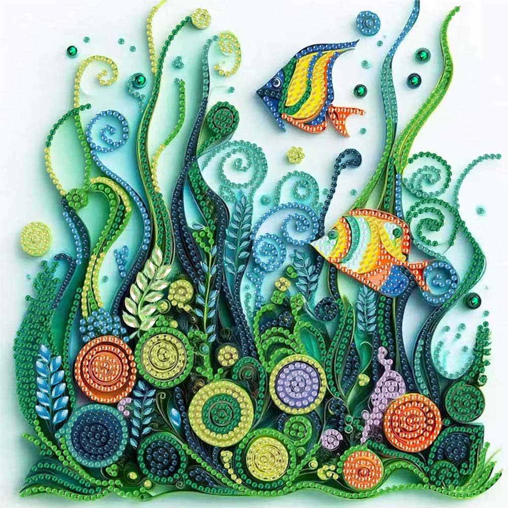 ZQEATRY Fish Seaweed Diamond Art Kits for Adults,DIY Specail Shape Diamond Painting Kit for Adult Beginners,5D Diamond Painting Gem Art Home Wall Decor 12 x 12inch