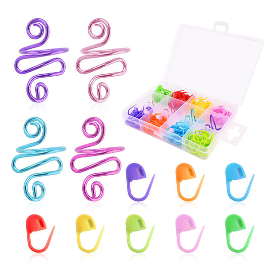 4Pcs Crochet Ring + 120Pcs Stitch Markers Adjustable Crochet Tension Rings for Finger Handmade Open Yarn Guide Crocheting Rings Knitting Accessories with Box,The Ideal Aid to Crochet Supplies