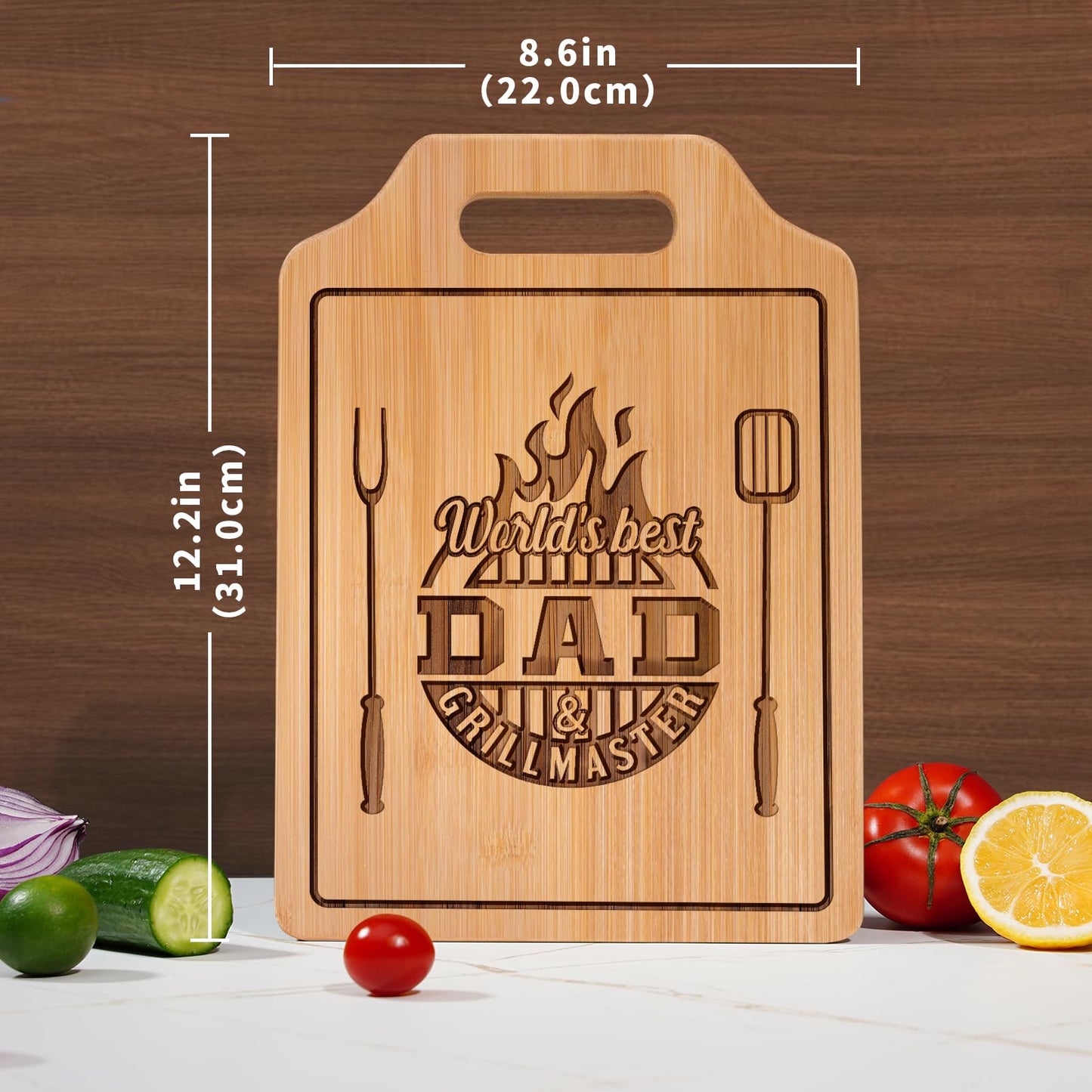 AceThrills Fathers Day Gift for Dad Gifts from Husband Daughter Son, Dad Birthday Gift from Daughter Who Wants Nothing - Engraved Bamboo Cutting Board 12.3"L x 8.7"W x 0.4"Th