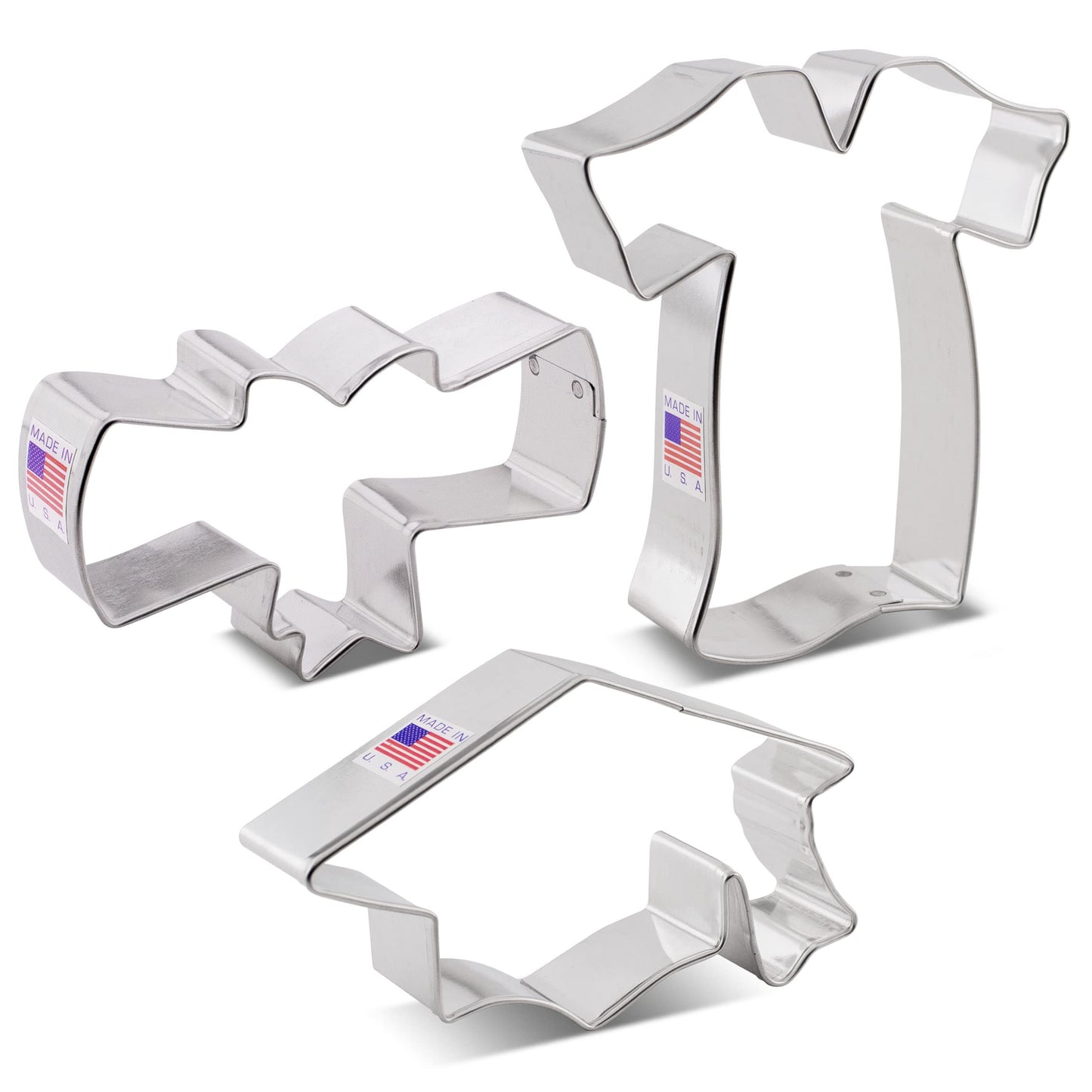Graduation Cookie Cutters 3-Pc. Set Made in the USA by Ann Clark, Graduation Cap, Diploma, Graduation Gown