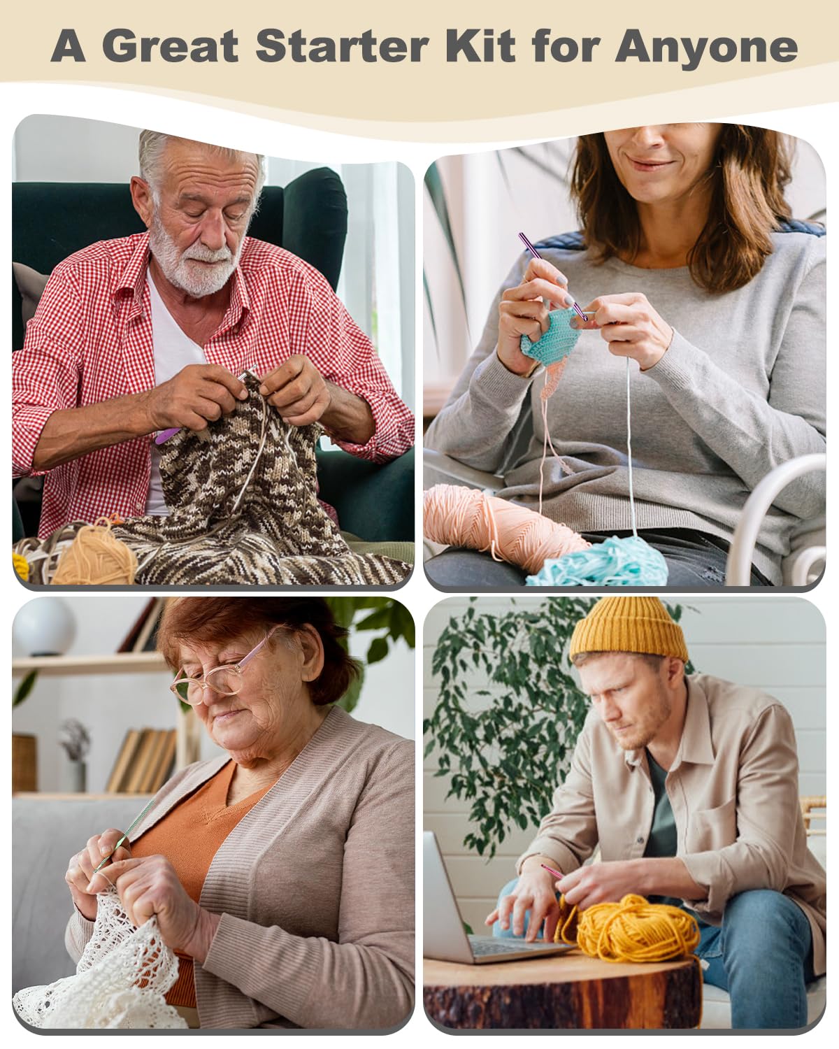 Aeelike Crochet Kit for Beginners Young and Old, First Crochet Kit for Adults Include 23pcs Crochet Hooks, 655 Yards Yarn Set for Crocheting, Instruction, Bag, Crochet Accessories and Supplies, Black