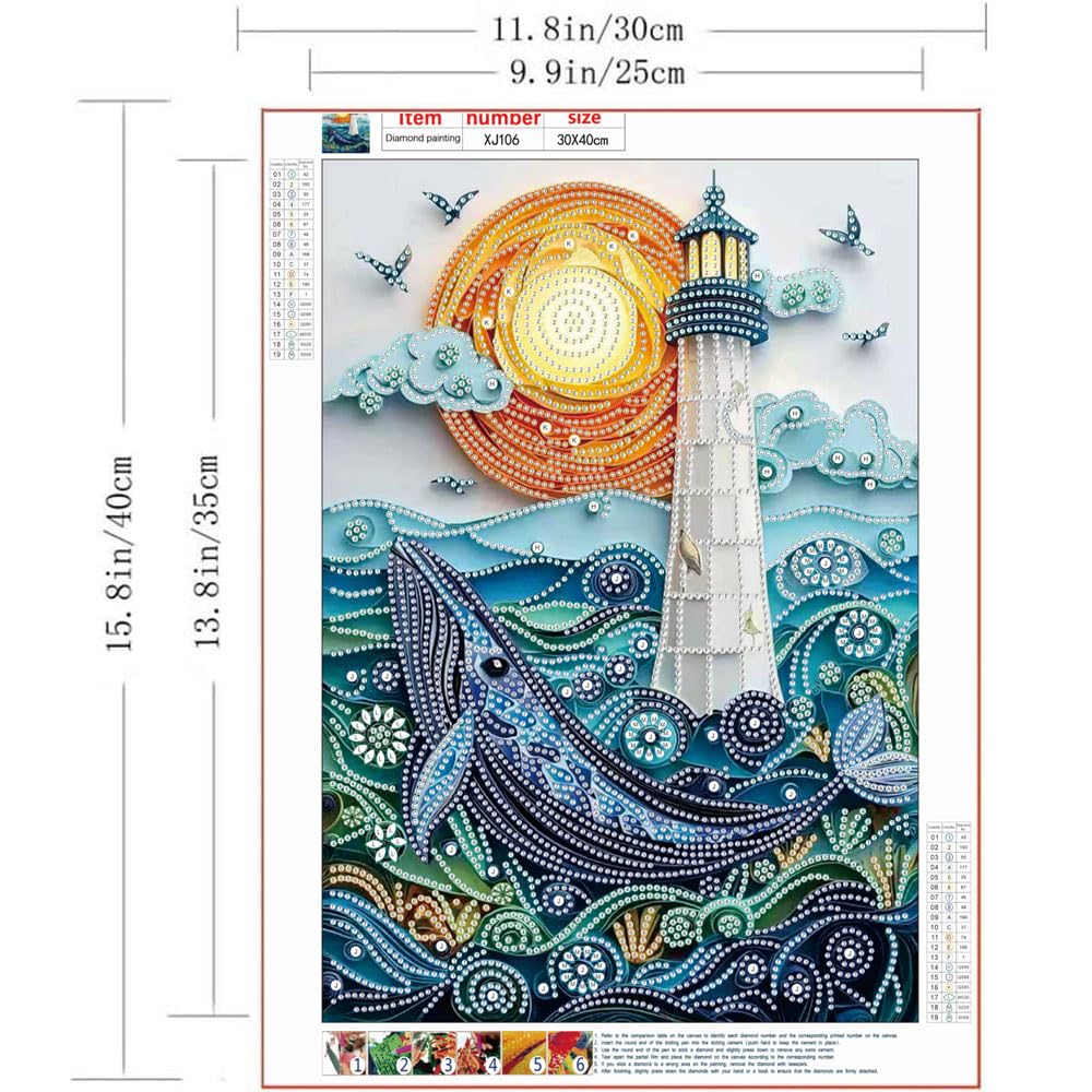 ZQEATRY Moon Lighthouse Special Shape Diamond Art Kits for Adults Beginners,DIY Sea Dolphin Crystal Rhinestones Diamond Painting Kit for Adults,5D Diamond Art Painting for Home Wall Decor 12 X 16inch