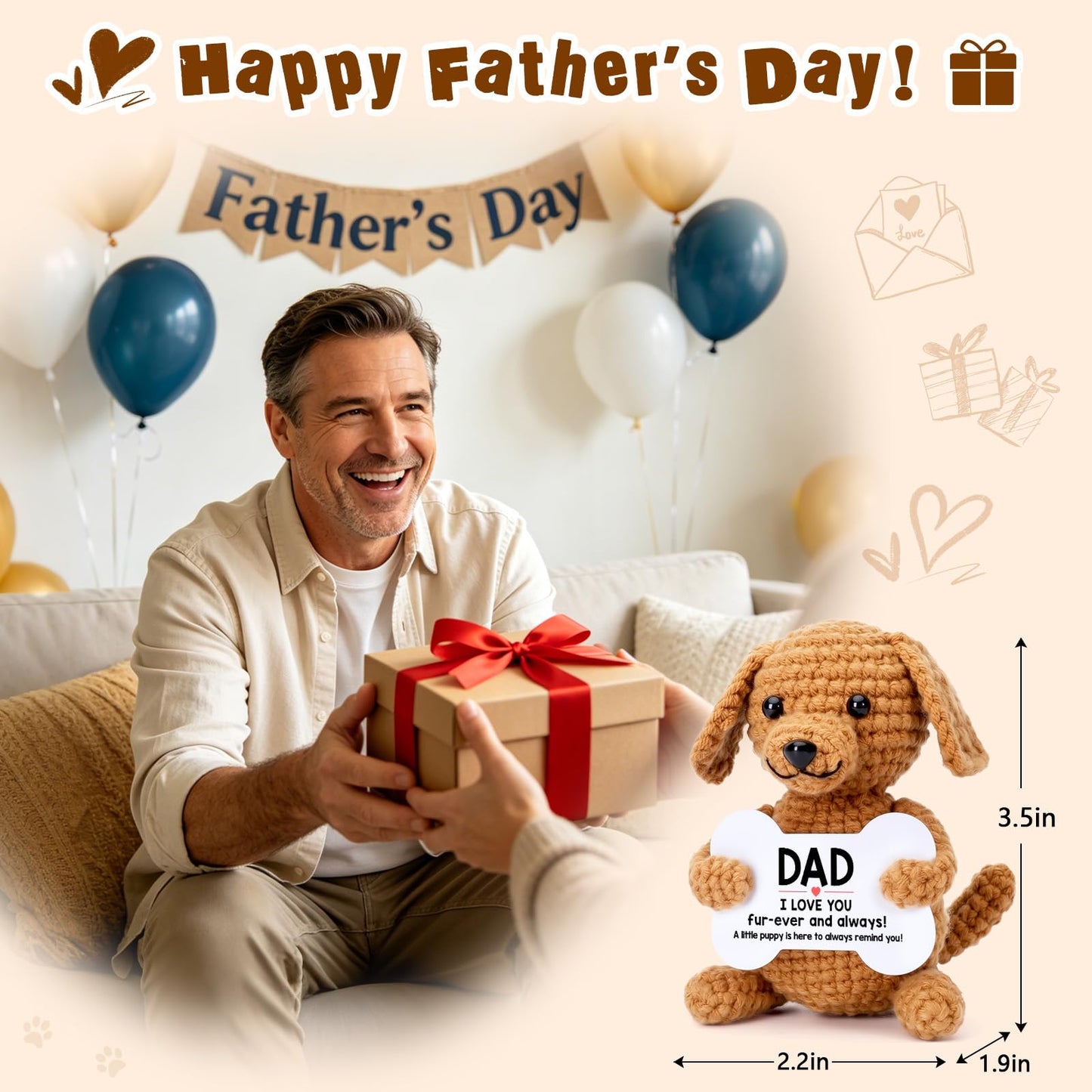 Funny Fathers Day Dad Gifts from Daughter Son, First New Bonus Step Dad Father’s Day Birthday Gifts from Kids Wife, Personalized Unique Daddy Presents Cool Stuff Cute Things, Small Happy Crochet Dog