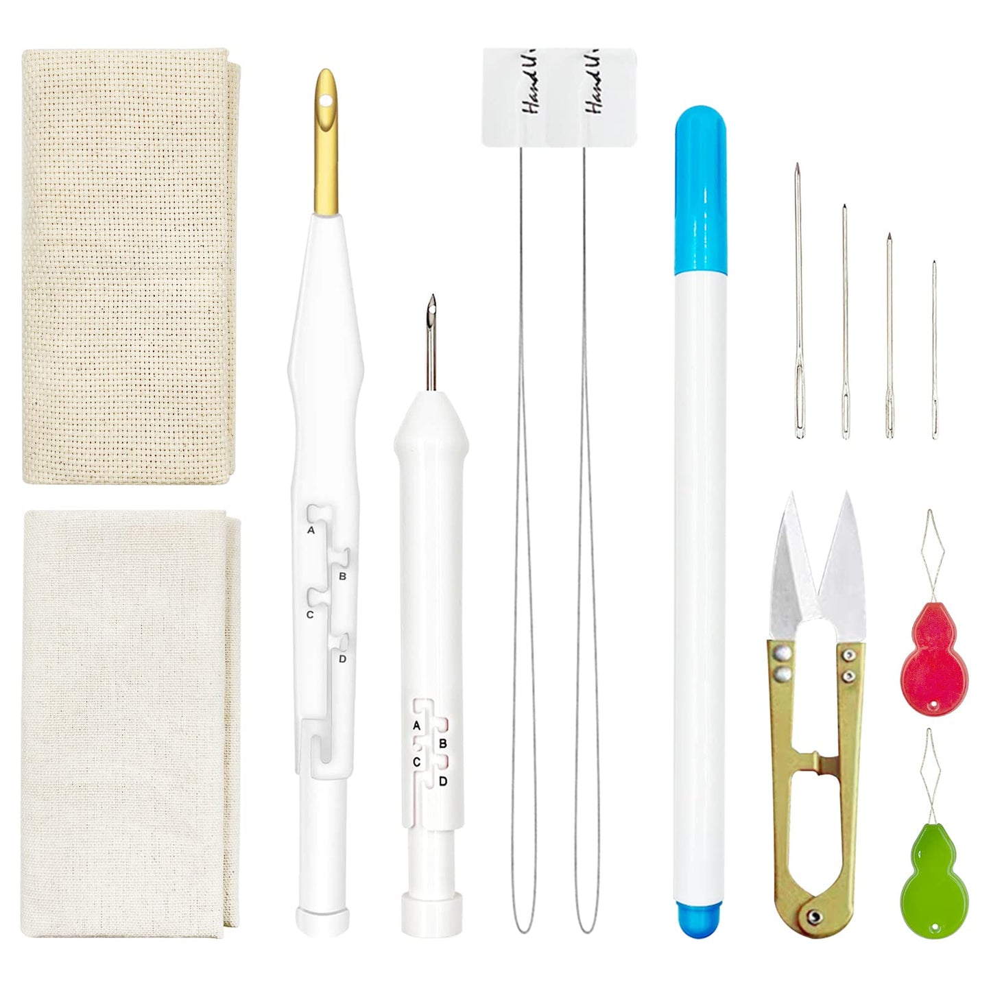 HAND U JOURNEY Embroidery Punch Rug Punch Beginner Kit, 2 Different Adjustable Punch Needle Tool with 9"x9" Monk's Cloth and Pita Cloth