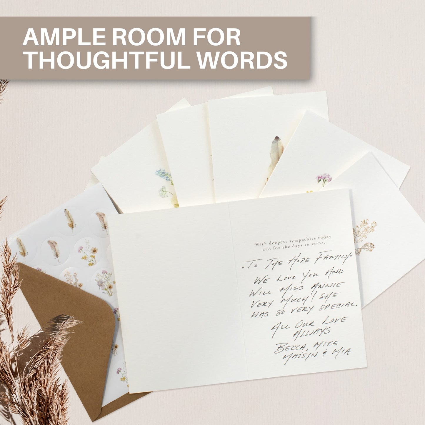 Beautiful Sympathy Cards Set of 20 with Envelopes and Stickers - Perfect Bulk Set To Express Your Condolences - Floral and Feather Assortment w/a Simple Heartfelt Note