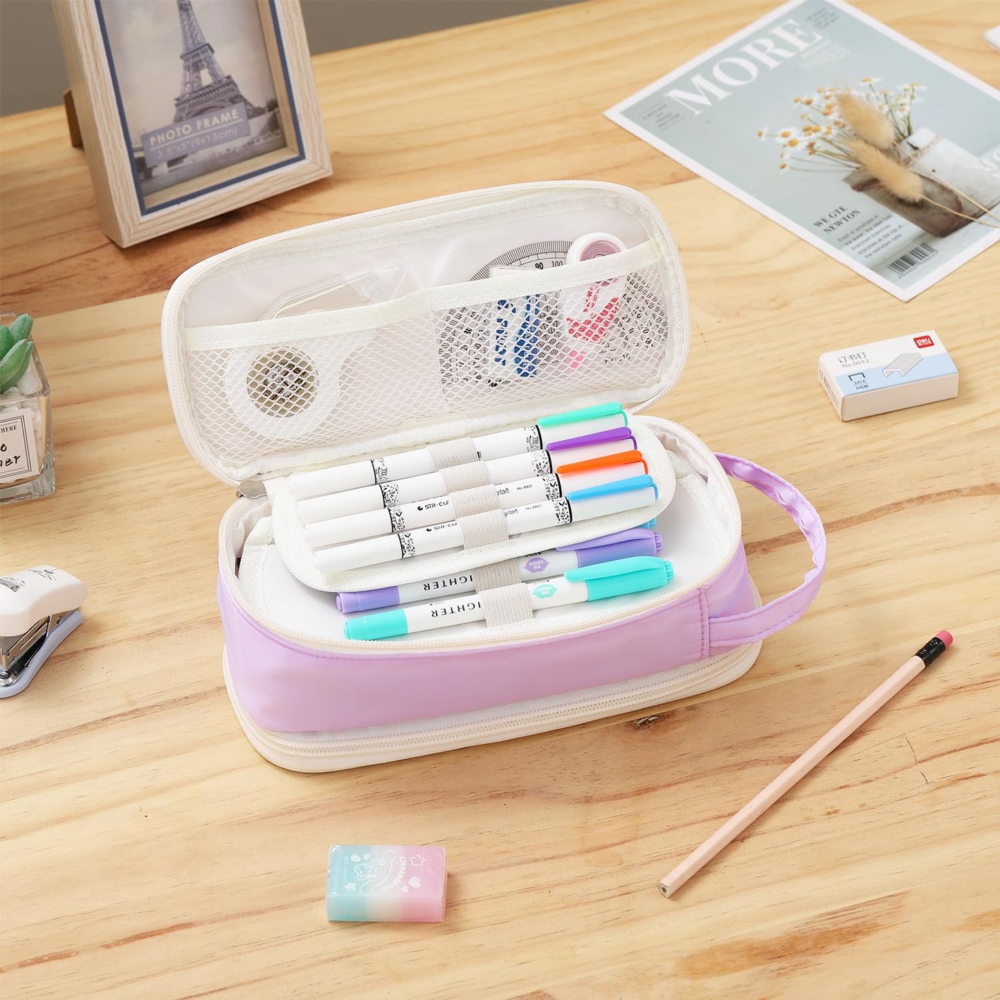 Dugio Large Pencil Case Zipper Pencil Pouch for Girls Adults Kids Aesthetic Pencil Bag Organizer Big Capacity Pen Bag with Handle Portable for School Office Purple