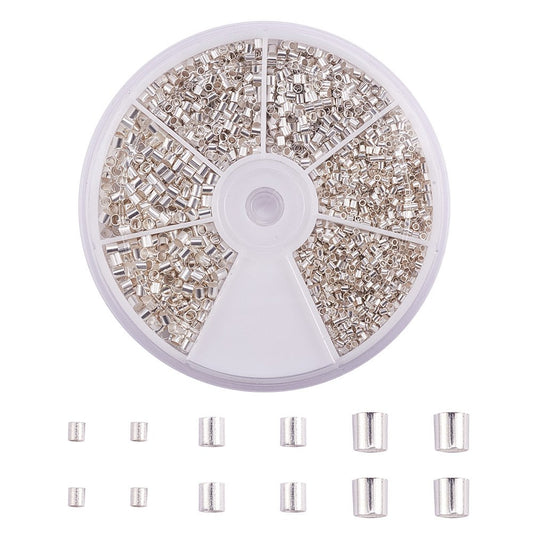 PH PandaHall Crimp Tube Beads, 3000 Pcs 1.5mm 2mm 2.5mm Brass Tube Crimp End Spacer Beads Cord End Caps Loose Stopper Beads for Earring Necklace Pendant DIY Jewelry Gift Making, Silver