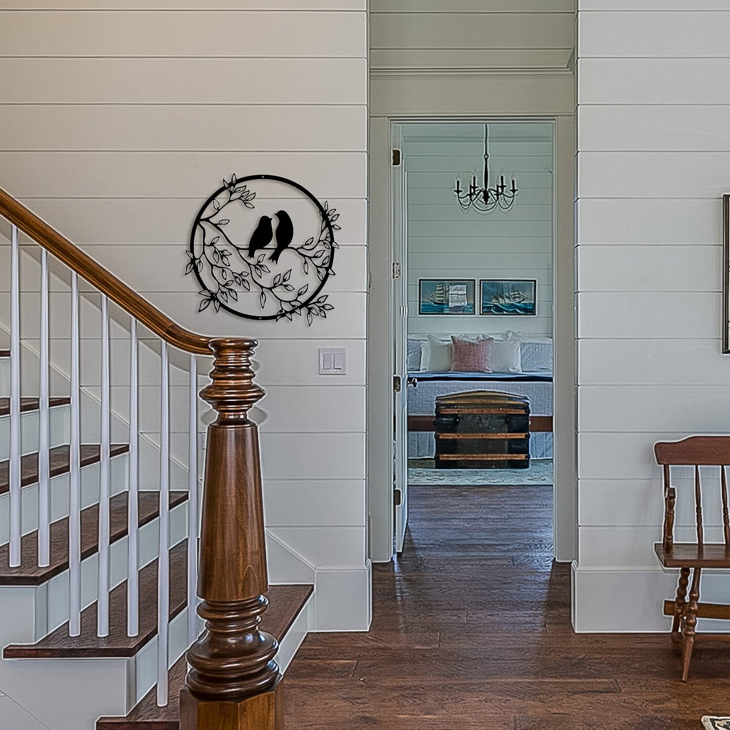 Metal Wall Art Bird on Tree Branch Silhouette Bird Art Decor for Living Room Garden Bedroom Office Home Wall Housewarming Party Decor(Black)