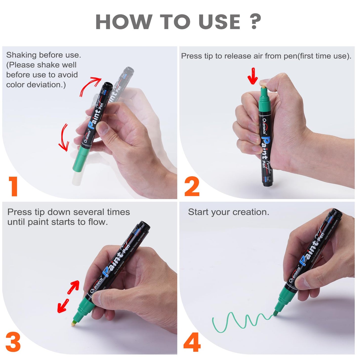 Overseas Black Paint Pens Paint Markers - Permanent Acrylic Markers 12 Pack, Water-Based, Quick Dry, Waterproof Paint Marker Pen for Rock, Wood, Plastic, Metal, Canvas, Glass, Fabric, Mugs. Medium Tip