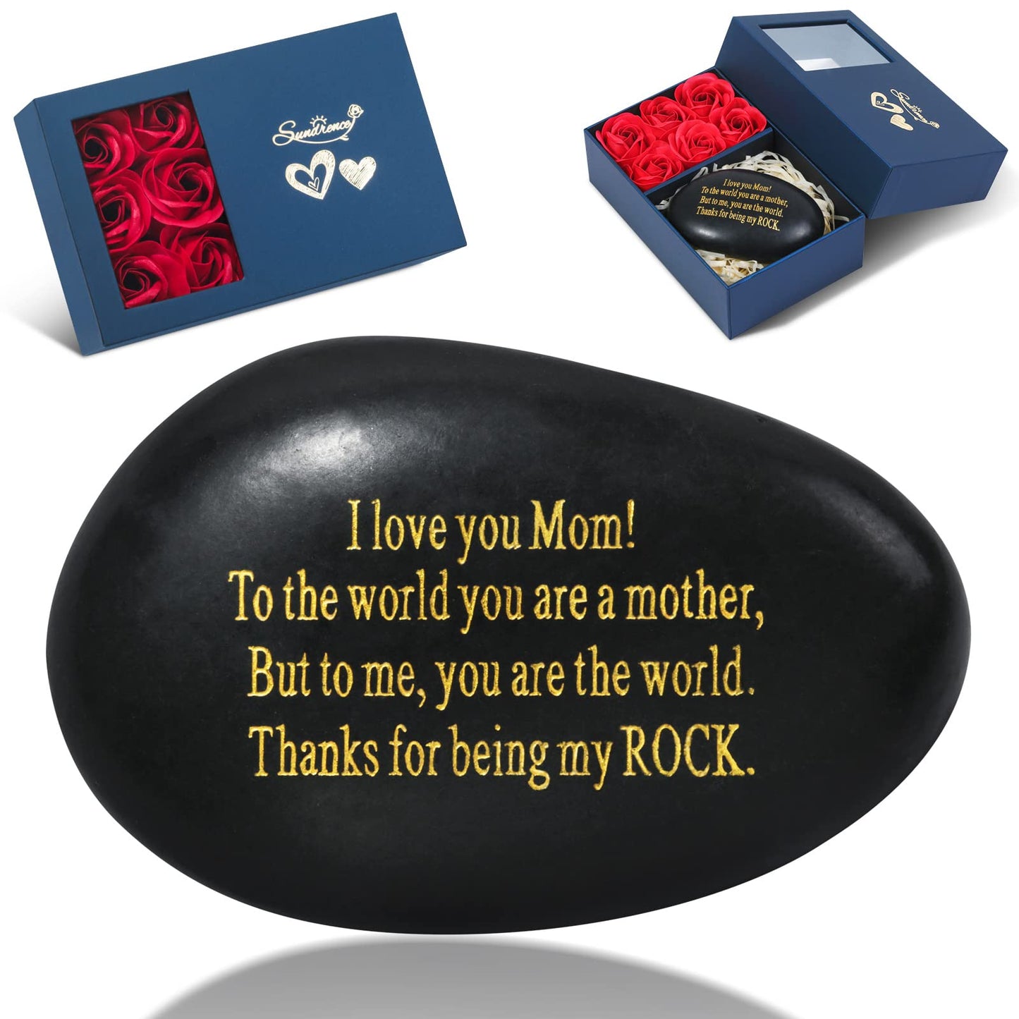 Gifts for Mom - Unique Birthday Card for Mom from Daughter Son - Handmade Engraved Rock Paperweight - I Love You Mom Gifts - Best Mother in Law Birthday Present - You Are My Rock Gifts for Mother