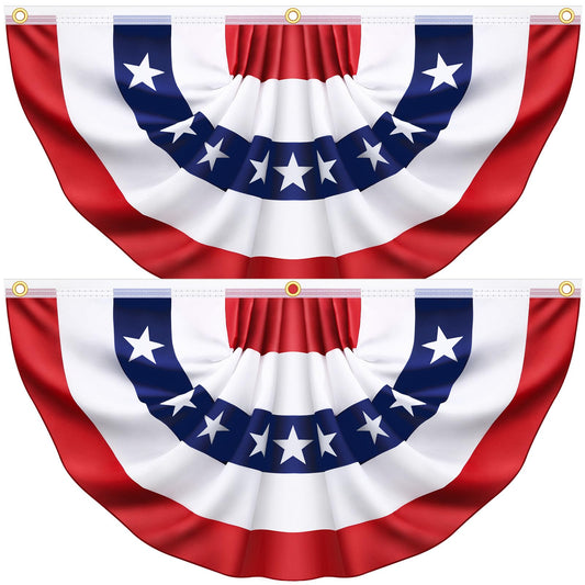 3x6 Ft 2 Pack American Pleated Fan Flag, Patriotic Half Fan Banner American Flag Decoration Bunting for Outside Red White and Blue Decor Independence Day Memorial Day 4th of july Decorations
