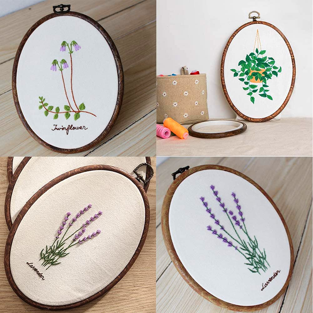 Jupean Embroidery Hoop, 4 Pack Oval Embroidery Hoop, Imitated Wood Display Frame with 30 Pieces Embroidery Needles, Embroidery Frame and Cross Stitch Hoop for Art Craft Sewing and Wall Hanging