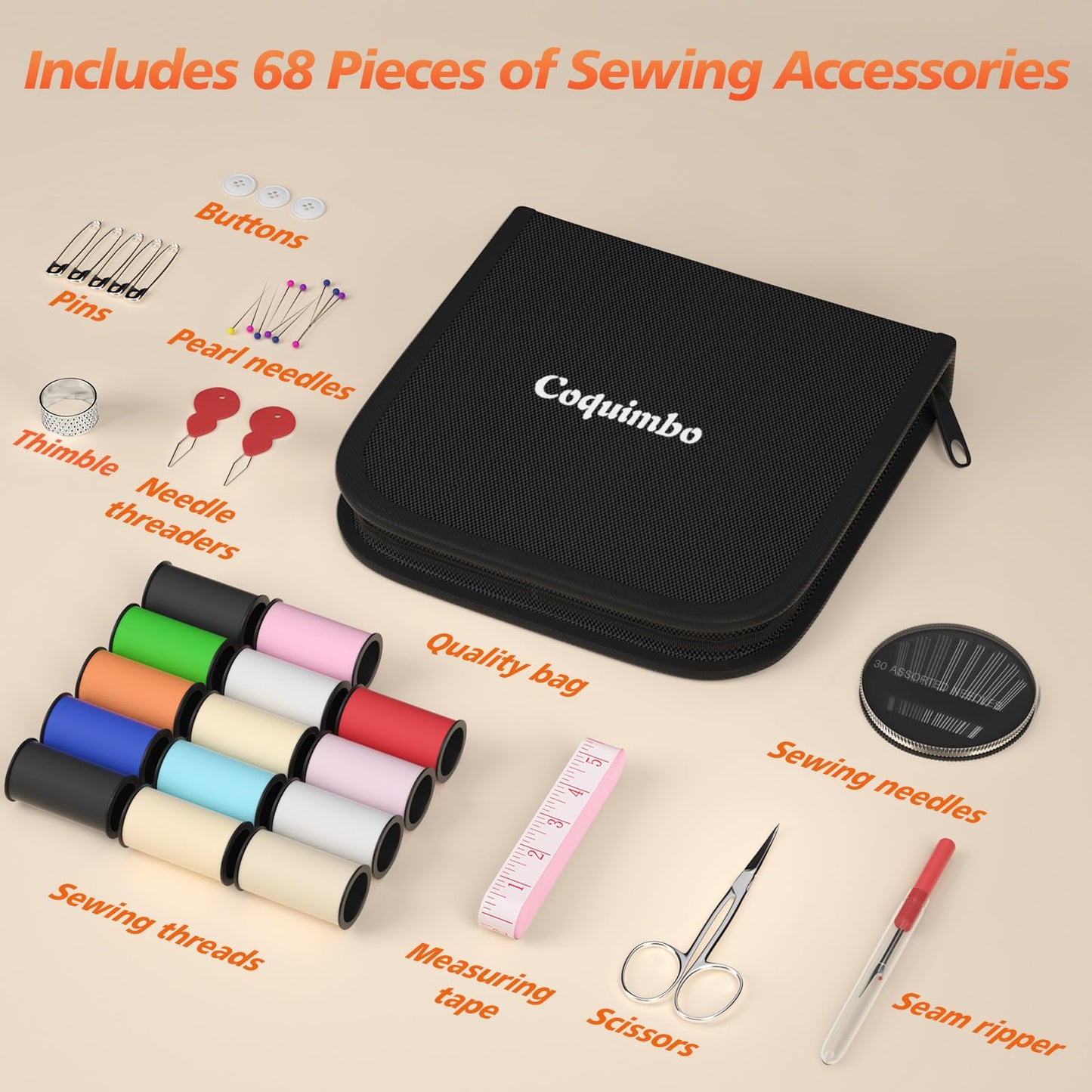 Sewing Kit Christmas Gifts for Grandma, Mom, Adults, Kids, Beginner, Traveler, Emergency, Portable Sewing Supplies Contains Soft Tape Measure, Scissors, Thread, Sewing Needle etc(Black, S)