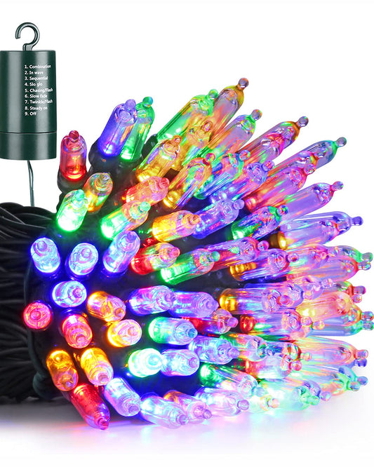 Flacchi Multicolor Christmas Lights 100 LED 33 ft Battery Operated String Lights Waterproof 8 Modes & Auto Timer Mini Lights for Party, Xmas Decorations, Outdoor & Indoor Decor
