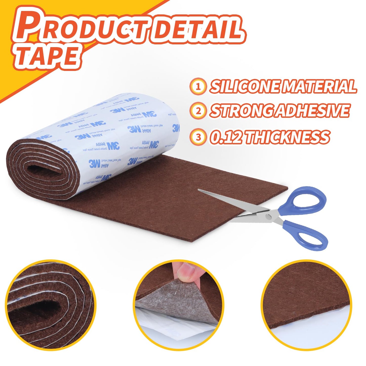 Felt Furniture Pads, Non Slip Self Adhesive Cuttable Felt Tape Brown Heavy Duty Felts Strip Roll for Protecting Hardwood Floors Chair Wall Protector (40 x 5 x 0.12 Inch)