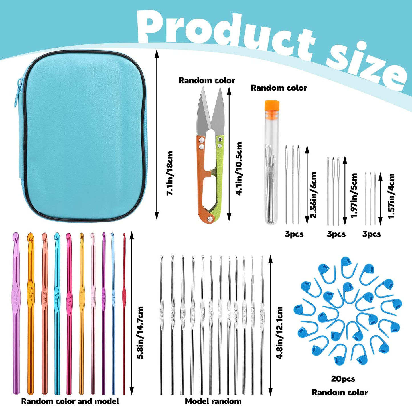 IMZAY 54 Pcs Crochet Hooks Set, 0.6mm-6.5mm Crochet Needles, Crochet Hooks Kit with Storage Case, Ergonomic Knitting Needles Stitch Marker Hand Craft Knitting Accessories for Beginners(Blue)