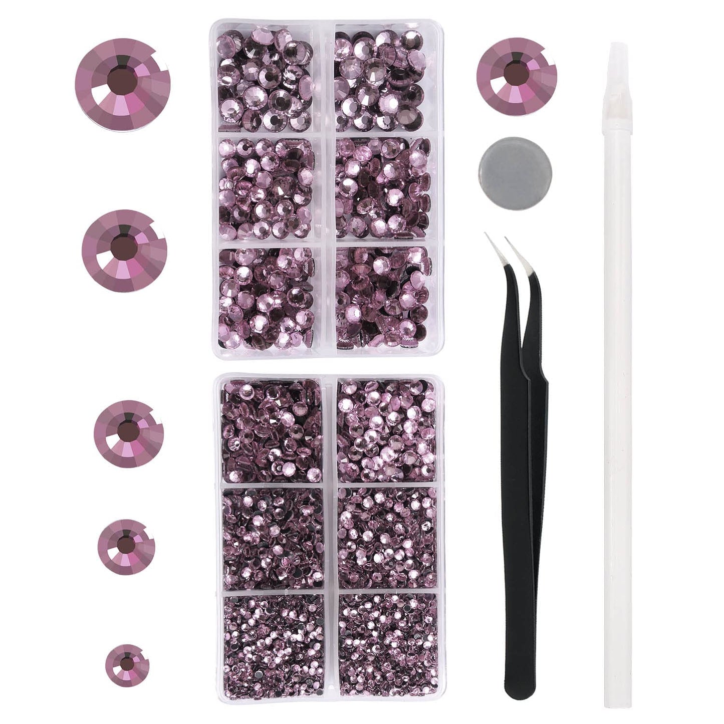 MEIBITE 6796PCS Light Amethyst Hotfix Rhinestones Crystal Stones Glass for Fabric Clothes Shirts Sparkly Flat Back Round with Tweezers and Picking Pen (SS6~SS30 Set)