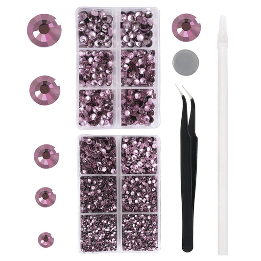MEIBITE 6796PCS Light Amethyst Hotfix Rhinestones Crystal Stones Glass for Fabric Clothes Shirts Sparkly Flat Back Round with Tweezers and Picking Pen (SS6~SS30 Set)