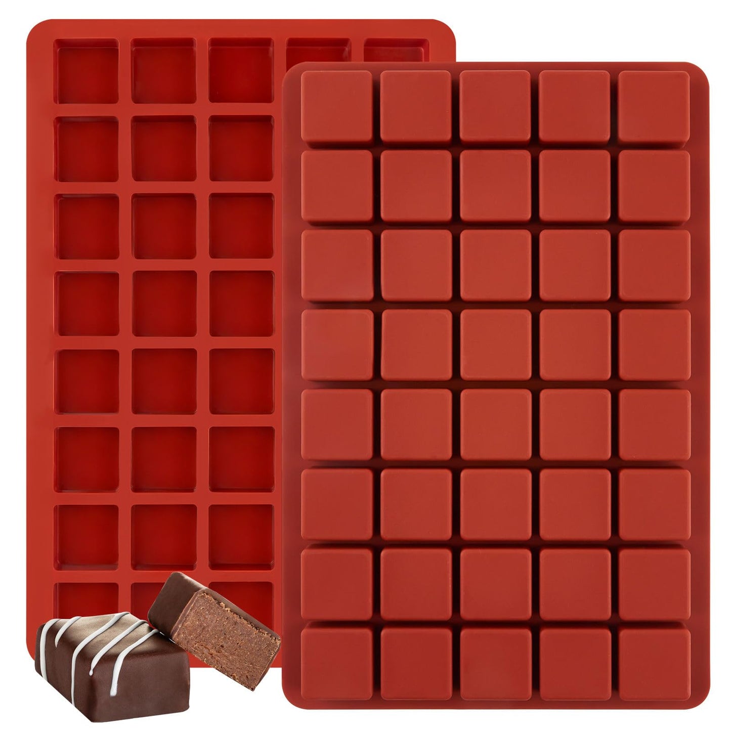JOERSH 2PCS Square Silicone Caramel Hard Candy Molds for Chocolate, Truffles, Ganache, Jelly, Praline, Brownie, Butter, Ice Cube Tray