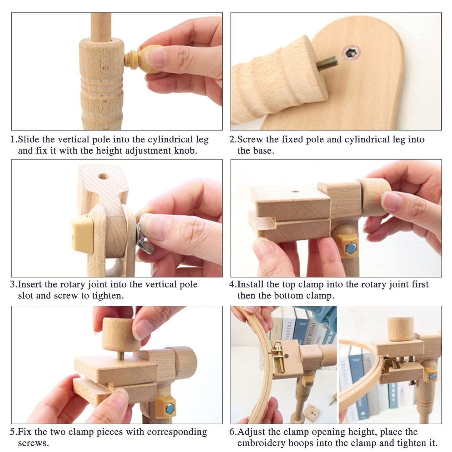 ZOCONE Beech Wood Adjustable Rotated Embroidery Hoop Stand with 2 Pcs 6'' 8'' Embroidery Hoops, Wooden Embroidery Stand, Embroidery Hoop Holder for Cross Stitch and Embroidery Project (A)