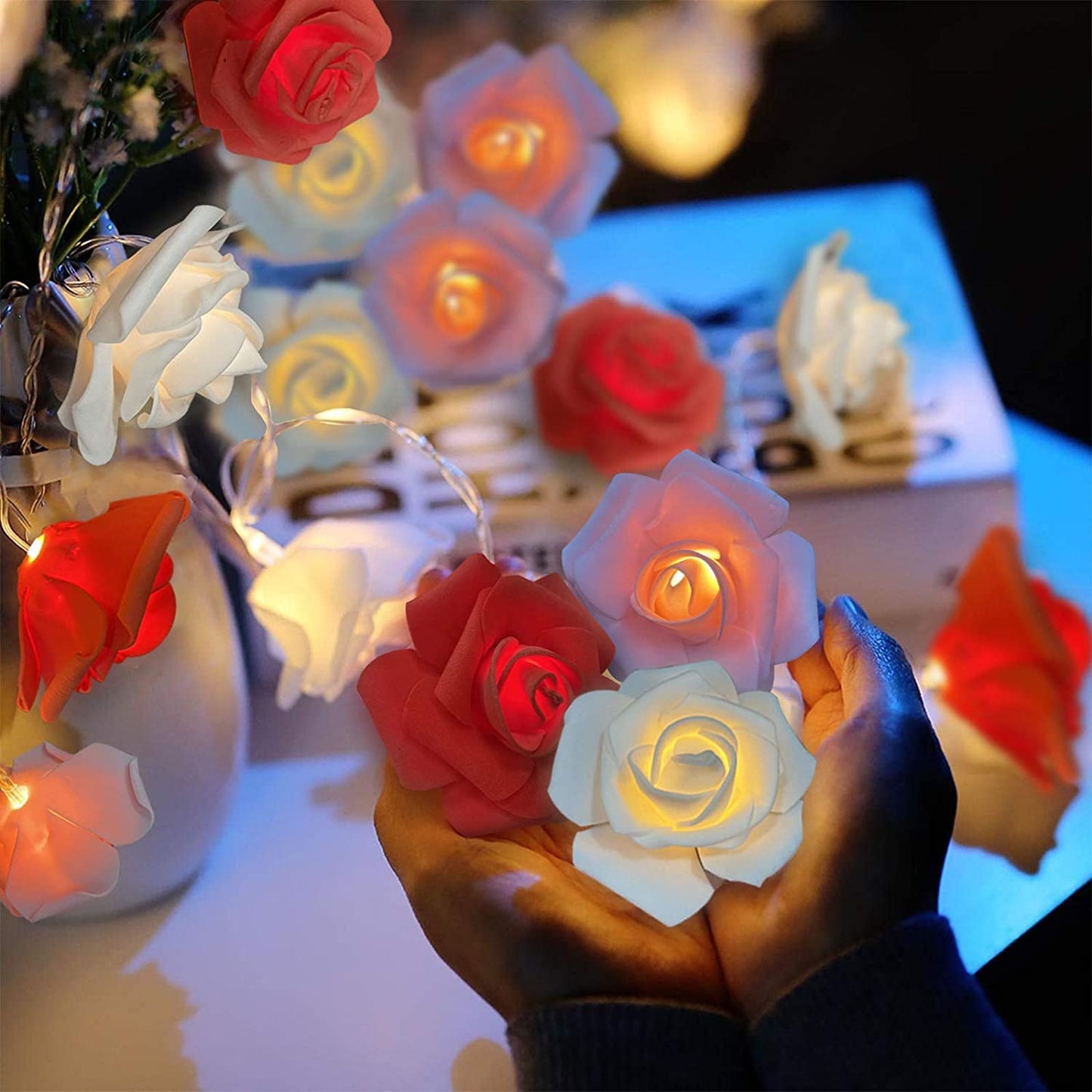 10FT 30LED Rose Light Valentines Day Decorations Flower String Light Red Pink White Valentines Lights Battery Operated Valentine Garland with Lights Indoor Outdoor Home Party Wedding Decor