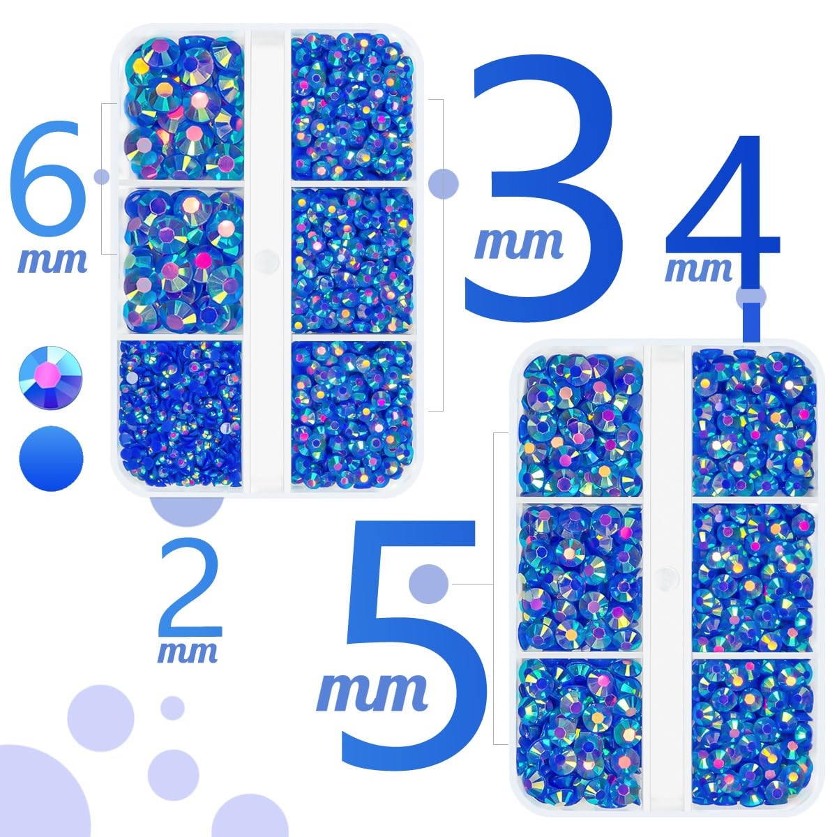 qiipii Dark Blue AB Resin Rhinestones for Bedazzling Crafting 2mm 3mm 4mm 5mm 6mm Royal Blue Flatback Jelly Stones Diamonds Gems for Face Eyes Makeup Tumblers Bottles DIY Crafts Clothes Shoes Phones