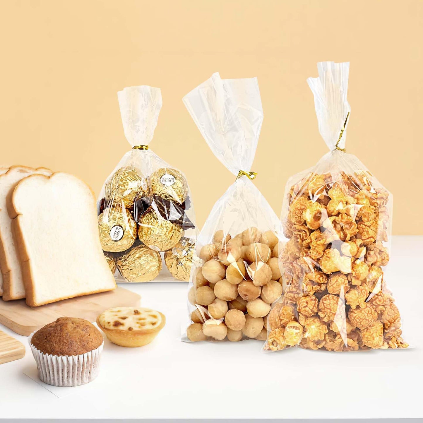 200 Count Poly Treat Bags with 4" Twist Ties Assorted Colors 2.4mils Thickness OPP Plastic Bags of Candy Cookie Treat (4" X 6")