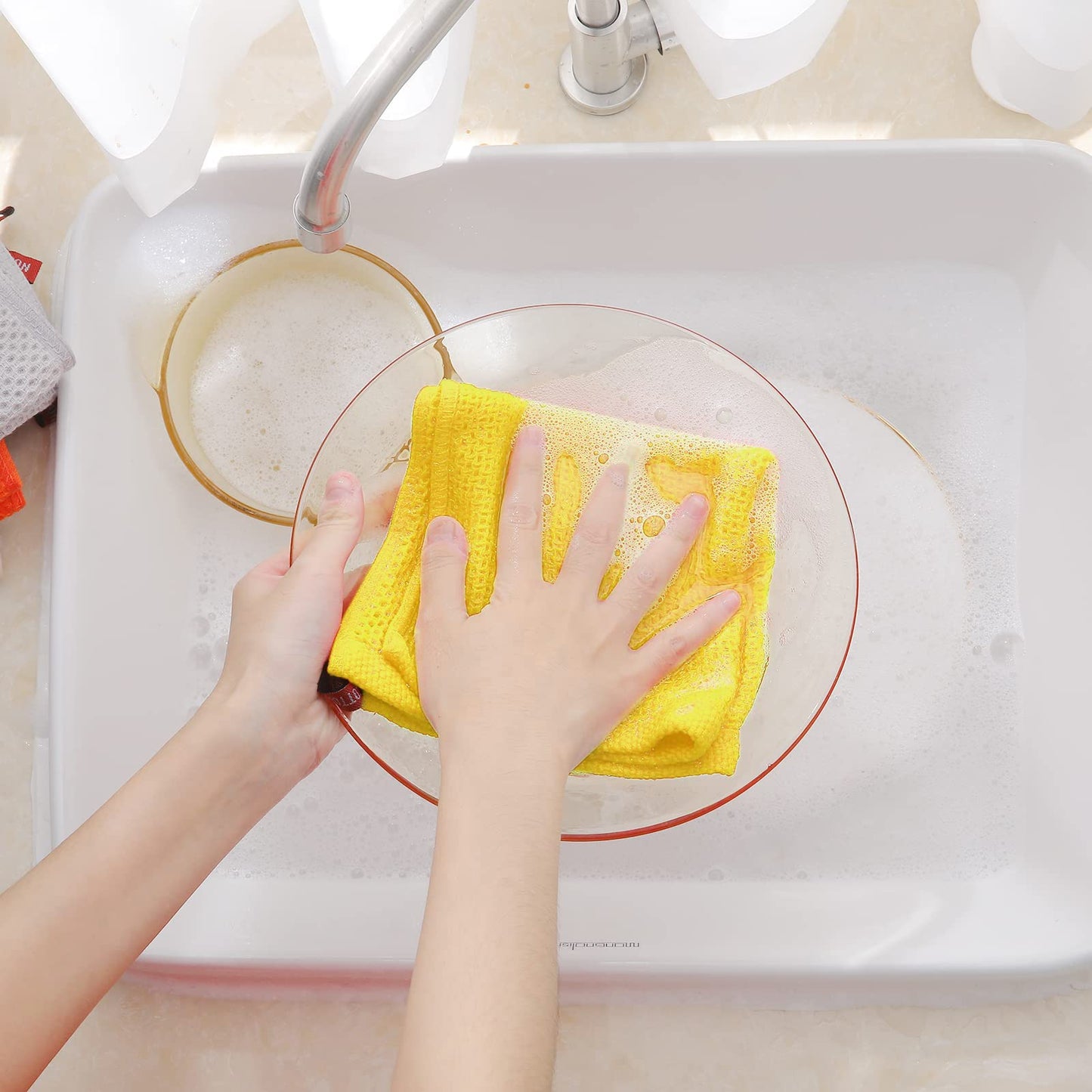 100% Cotton Waffle Weave Kitchen Dish Cloths, Ultra Soft Absorbent Quick Drying Dish Towels, 12 x 12 Inches, 6-Pack, Yellow