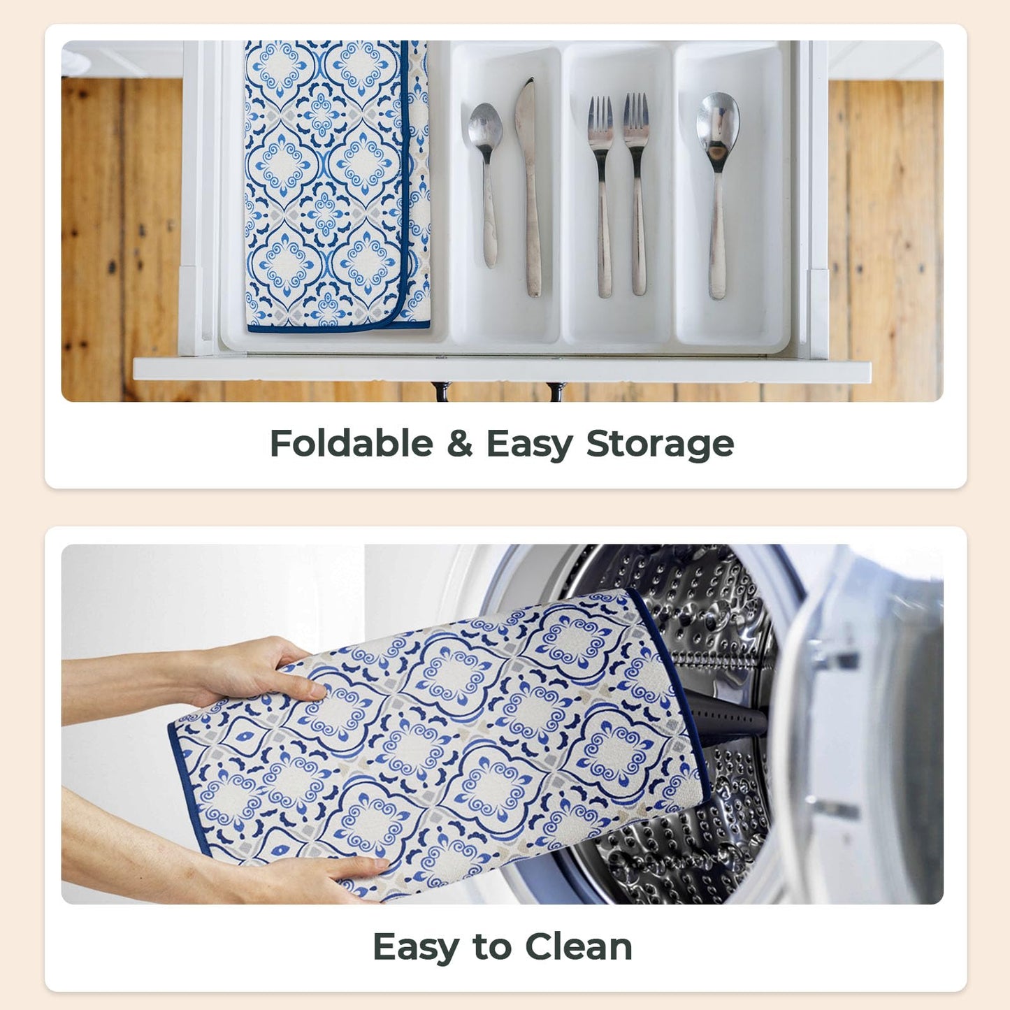 Printed Dish Drying Mats for Kitchen Counter 2 Pack Absorbent Reversible Drying Mats Microfiber Kitchen Countertop Protector Dishes Drying Pad Extra Large 18"x16" Dish Mat