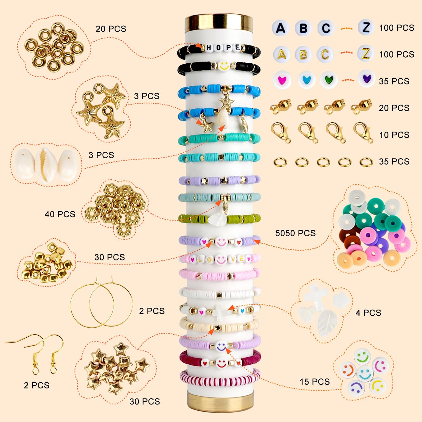 5500pcs Clay Beads Bracelet Making Kit 24 Colors Flat Preppy Beads for Friendship Bracelet kit with Letter Beads Jewelry Making Set for Beginners Gifts for Girls Ages 6-12