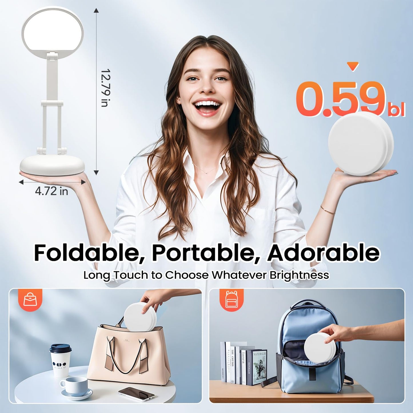 Battery Operated Lamp Rechargeable Lamp Foldable & Portable Light, 8 Brightness Dimmable Cordless Lamp Rechargeable Light Wireless Lamp Mini Lamp, Battery Lamp Battery Lights Nail Light for Desk, LED