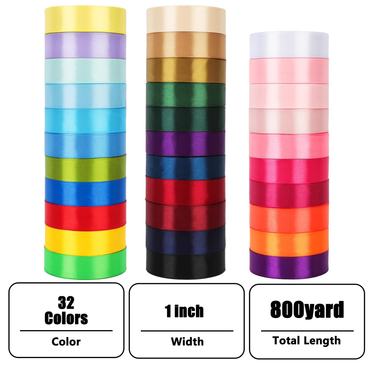 NESCCI 800 Yards Ribbon,1 Inch Satin Ribbon,Single Face Satin Ribbons, Perfect for Gift Wrapping,Wedding Decoration,Handmade Bows,Wrapping Bouquet and More