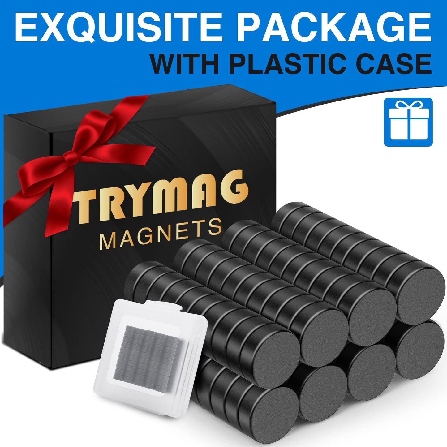 TRYMAG Small Black 8x3mm Disc Magnets, 80Pcs Strong Rare Earth Tiny Black Round Button Magnets for Fridge, Whiteboard, Billboard, Hobbies, Office, DIY