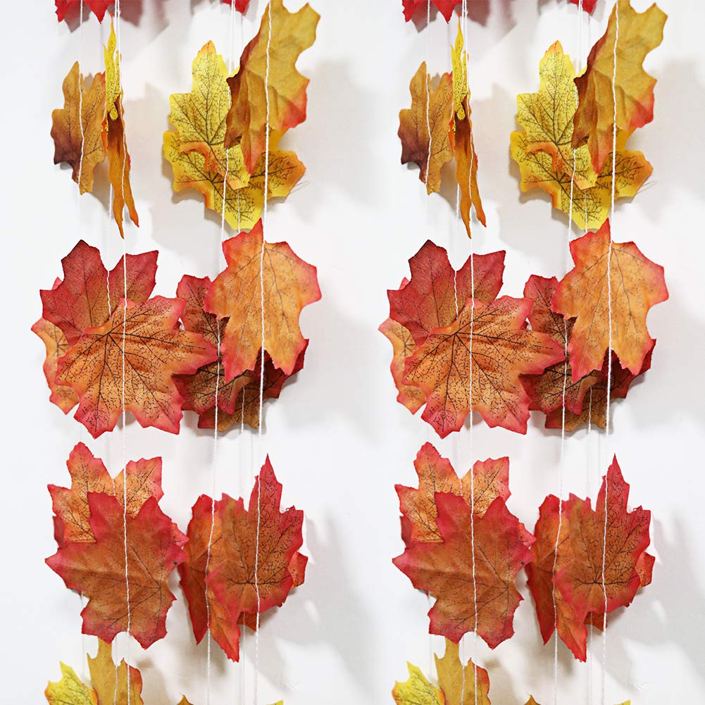 Fall Maple Leaf Garland, Artificial Autumn Maple Leaves Plants Vine Hanging Garland for Home Garden Kitchen Office Wedding Wall Doorway Party Backdrop Fall Garland Fall Decorations Thanksgiving Decor