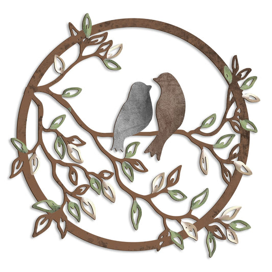 Metal Wall Art Bird on Tree Branch Silhouette Bird Art Decor for Living Room Garden Bedroom Office Home Wall Housewarming Party Decor(Dark Color)