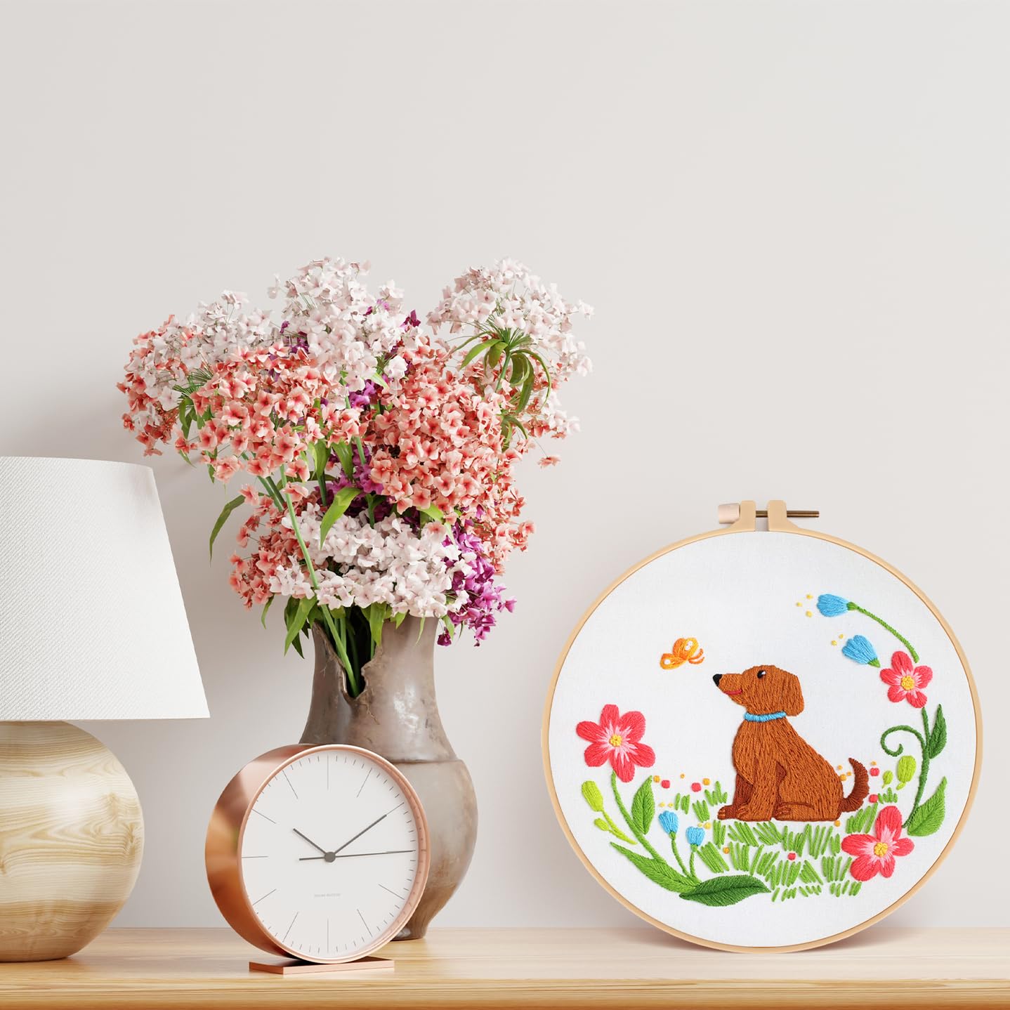 Louise Maelys Dog Embroidery Kits for Beginners with Floral Pattern,Cross Stitch Kit for Adults DIY Needlepoint with Embroidery Instructions