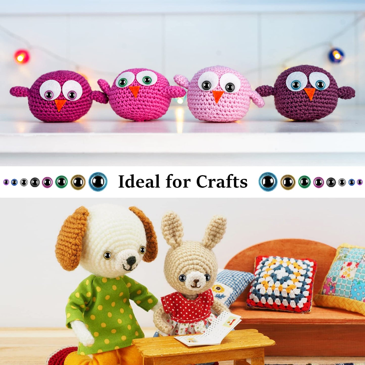 160pcs Large Safety Eyes for Amigurumi Glitter Eye for Stuffed Animals for DIY Dolls Puppets Bear Crafts Animals Amigurumi Making Supplies(Colorful A)