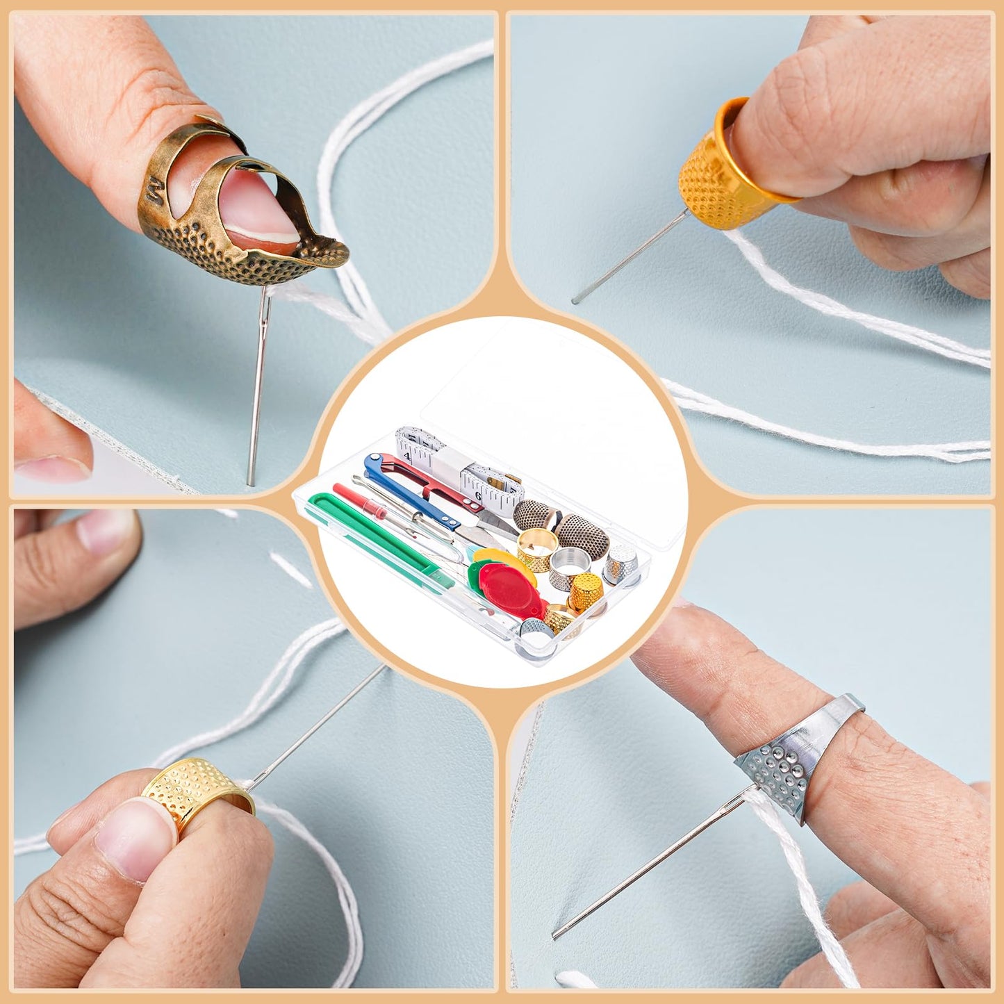 20 Pcs Sewing Thimble Kit,thimbles for Hand Sewing，Needle threaders，Seam Rippers for Sewing，Measuring Tape and Thread Snips, Hand Embroidery Craft（Complete Sewing Kit）