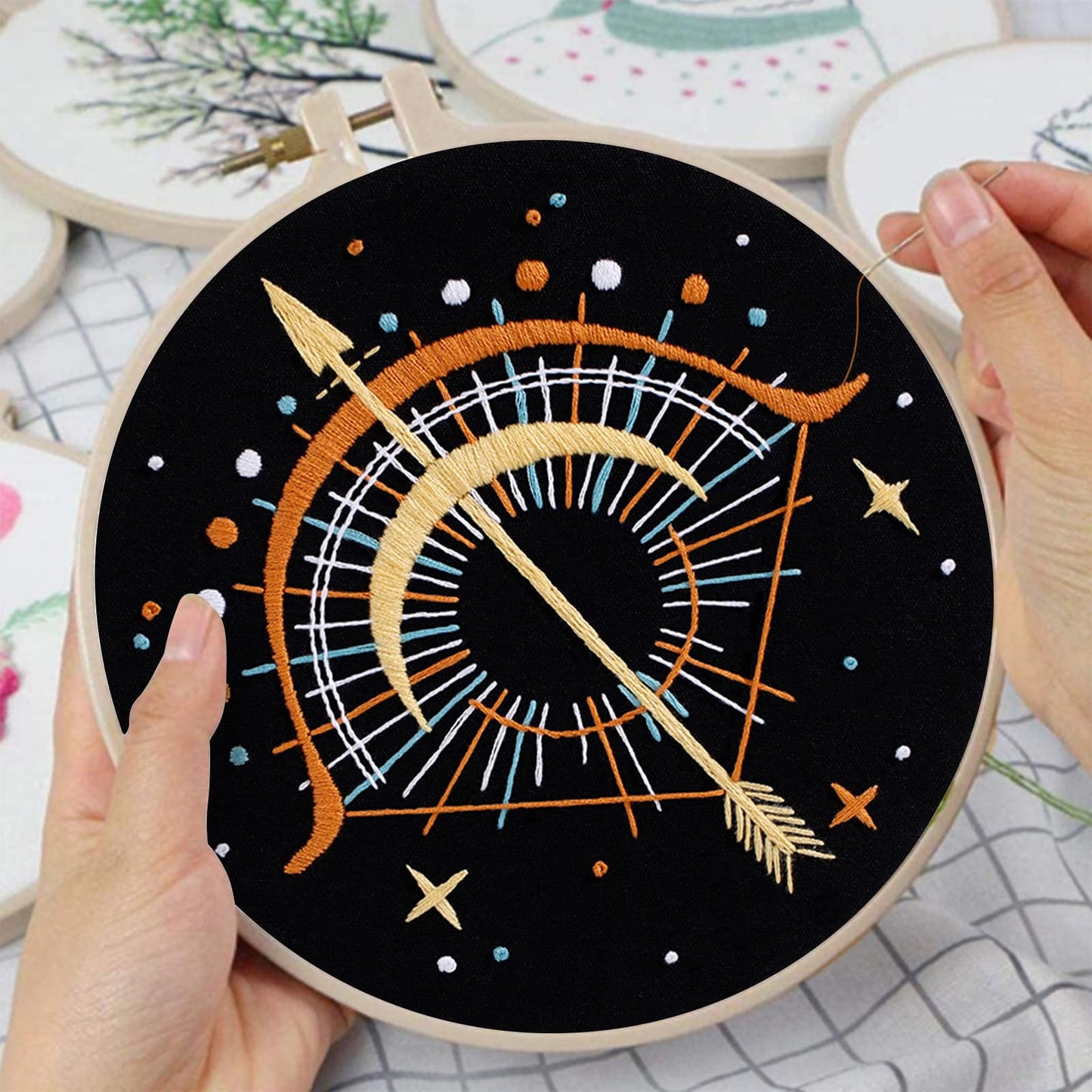 Louise Maelys 3 Set Tarot Moon Embroidery Kits for Beginners with Evil Eye Pattern,Adults Starter Cross Stitch Kit DIY Needlepoint