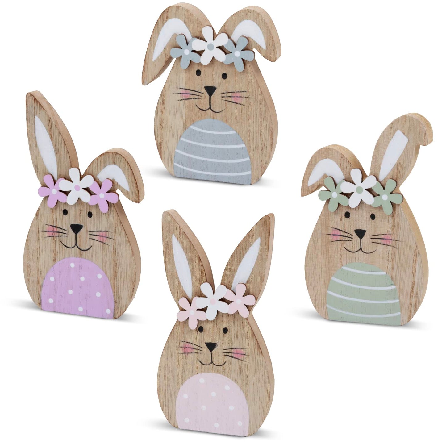 4 Pack Wooden Easter Bunny Table Decorations Easter Peeps Decor Spring Wood Bunnies Rabbit Ornament Farmhouse Tabletop Decor for Party Tiered Tray Mantle Desk Office Home Party Patio Yard Decor