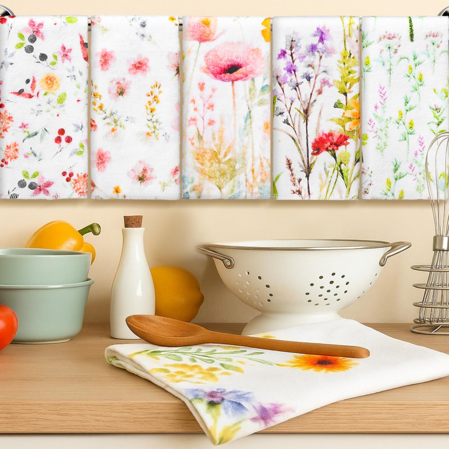 6 Pack Reusable Cleaning Cloths Washable Cotton Kitchen Dish Towels for Home Party Supplies Bulk, 9.84x11.81in (Wildflowers)