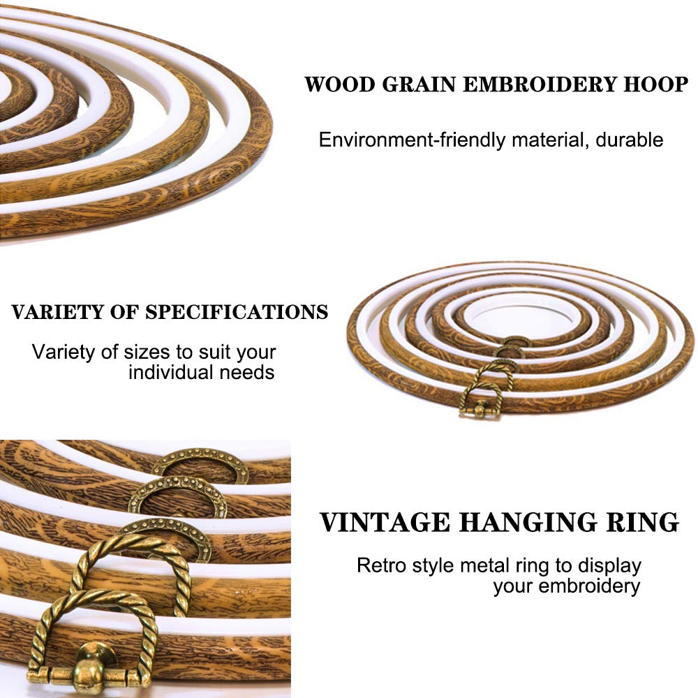 8'' Round Embroidery Hoops – 5PCS 20CM Imitated Wood Cross Stitch Hoop Frames for Needlepoint, DIY Sewing, and Craft Display