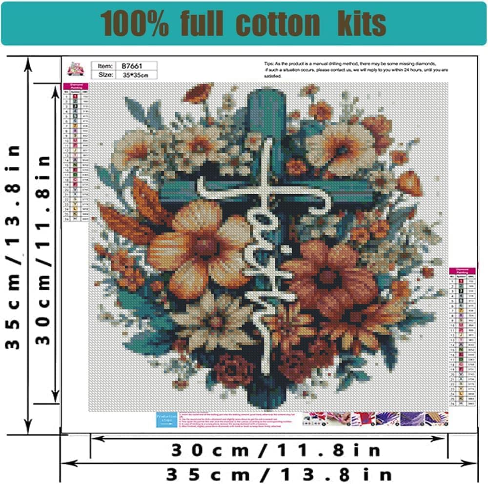 Stamped Cross Stitch Kits for Adults - Cross Flower Embroidery Kits for Beginners Adults,11 CT Patterns Dimensions Counted Cross Stitch Kits for Adults Arts Craft 13.8x13.8 inch ﻿