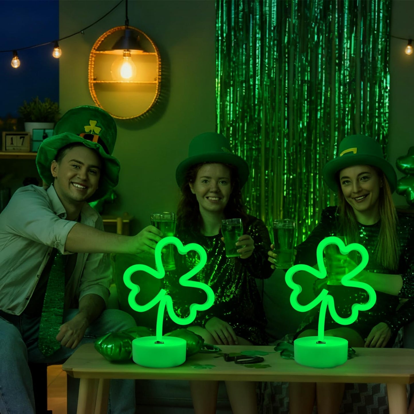 2 Pack Clover Neon Signs, LED Lights Battery Operated or USB Powered Decoration Lamp, Neon Lights Decor for St. Patrick's Day Gifts, Wedding, Party, Room Decor(Clover)