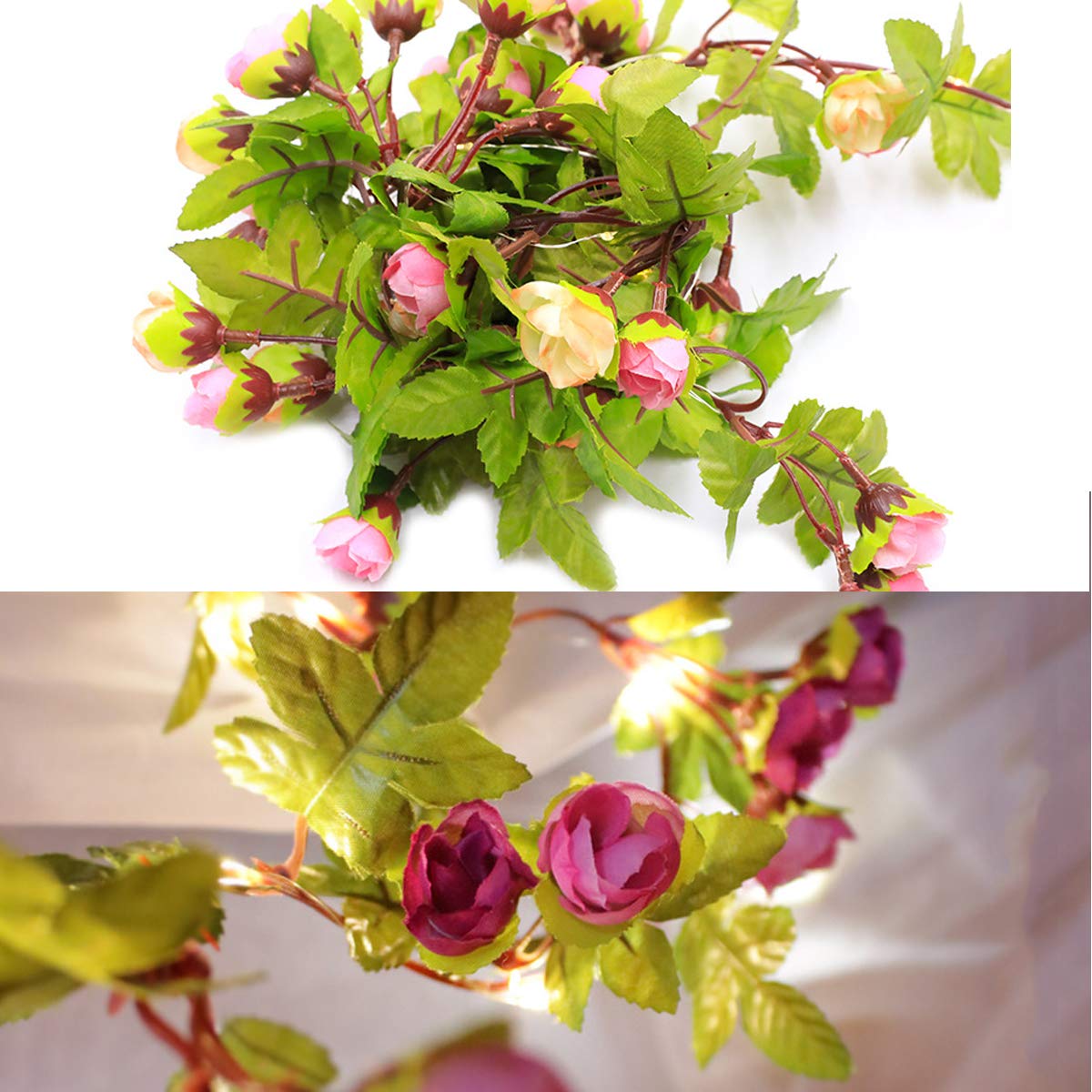 String Lights, 8 Light Modes 6ft 20 LED Rose Flower Garlands for Indoor Outdoor Decor, Fairy Light for Women Wedding Wall Windows Home Garden Party, Battery Powered Waterproof