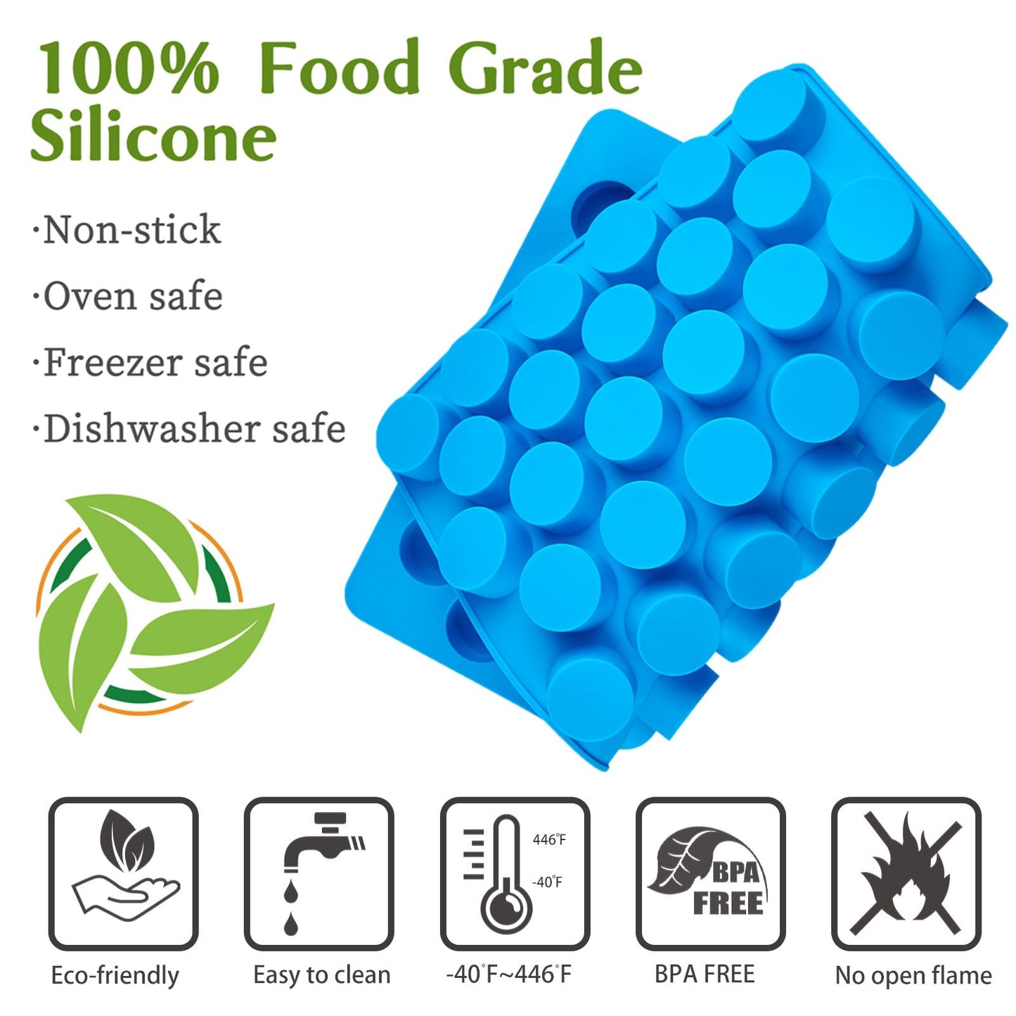 JOERSH Round Candy Molds Silicone Molds for Hard Candy, Gummy, Caramels, Chocolate, Ganache, Ice Cubes, 220 Cavity