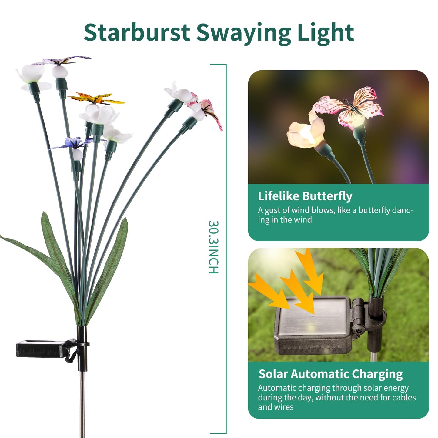 FENSAN Solar Garden Lights, Solar Lights Outdoor Garden, Garden Lights Solar Powered, Decor for Garden, Yard, Patio, Pathway, IP65 Waterproof, Solar Butterfly Lights Outdoor (2 Pack)